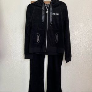 BCBG MaxAzria Logo Rhinestone Black Two Piece Tracksuit NEW Large